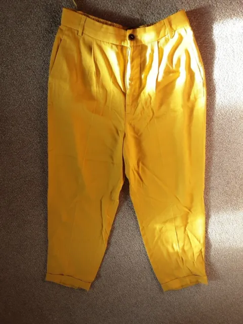 NEW ZARA TROUSERS PANTS with contrasting cuff mustard Waist 28
