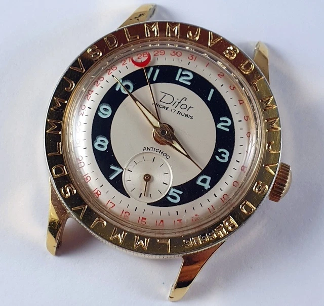 Montre Vintage DIFOR Calendographe - Calibre Lorsa 238C Mécanique - Révisée Par Horloger - Années 1950