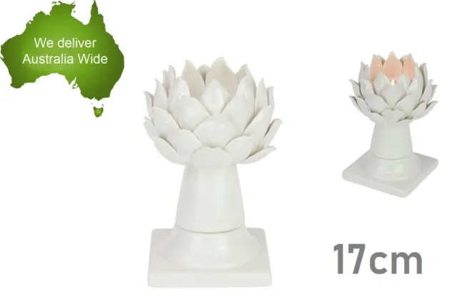 17cm Ceramic Lotus Flower Candle Holder Tealight Buddha Garden Ornament Statue