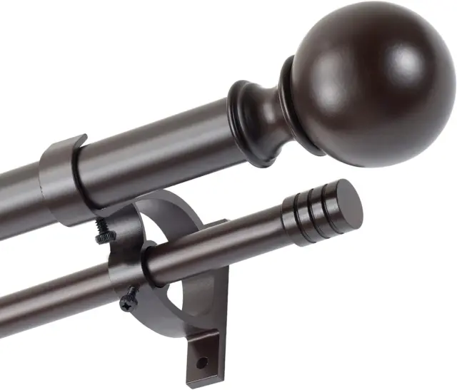 1" Classic Window Curtain Rod with round & Barrel Finials Simple Double Telescop