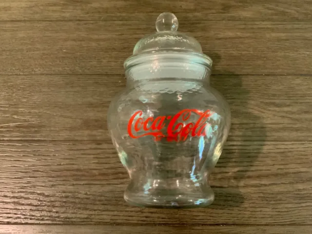 Coca Cola Glass Ginger Jar, Cookie Jar or Canister with Red Writing