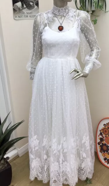 Vintage 1980’S Wedding Dress Lace  Gothic Love Witch Cottagecore Hen Party S