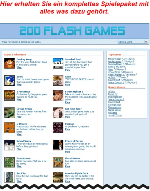 200 Flash Games inklusive Webseite - PHP-Script