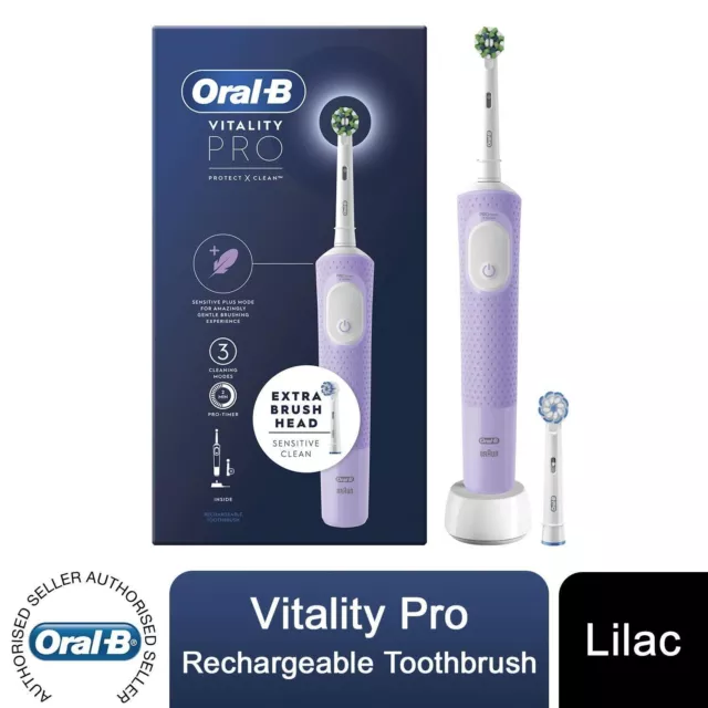 Oral-B Vitality Pro Lilac Electric Rechargeable Toothbrush (+ Extra Brush Head)