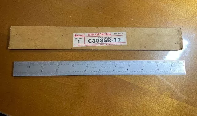 Starrett C303SR 12” Semi Flexible Steel Rule With Inch Graduations NOS w/Sleeve