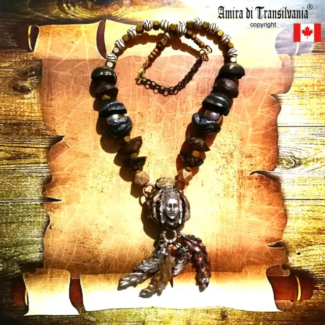 women necklace african tribal ethnic jewel vintage jewelry pendant amulet fringe