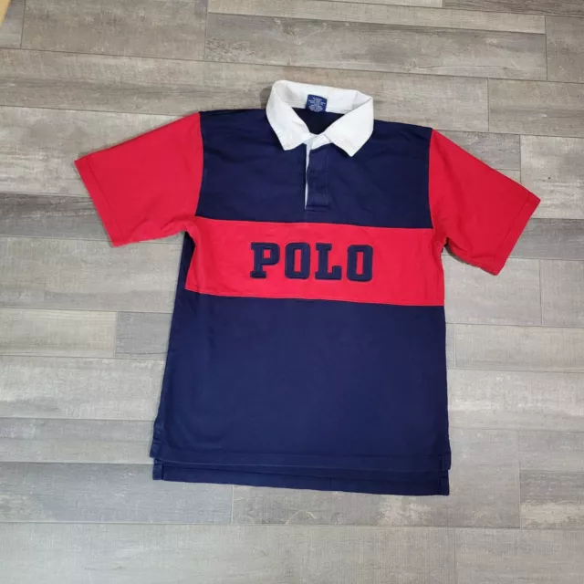 Vtg Polo Ralph Lauren Youth xl Blue Red Shirt Spell Out Color Block 90s Collared