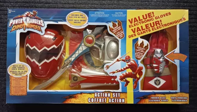 Power Rangers- DINO THUNDER ACTION SET, RED-  2004, Canada Release BONUS GLOVES!