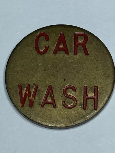 ANTIQUE CAR WASH TOKEN BRASS WITH RED LETTERING LOOK! #qf1 3