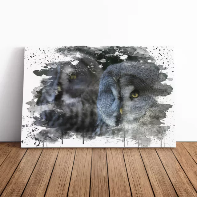 Dark Grey Owls Birds V3 Canvas Wall Art Print Framed Picture Decor Living Room