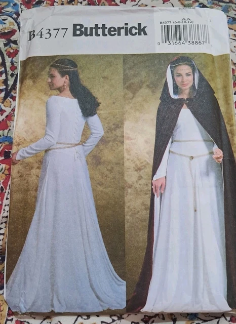 BUTTERICK B4377 MEDIEVAL long dress cloak costume sewing pattern 6-12 ...