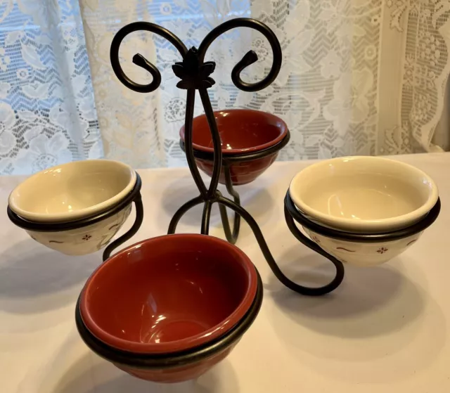 LONGABERGER POTTERY WOVEN Tradition Paprika & Trad. Red With Wrought Iron  Stand £52.63 - PicClick UK
