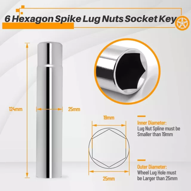 Spike Lug Nuts Socket Key - Solid Socket with 19mm Hex, Universal Spiked Lug … 3