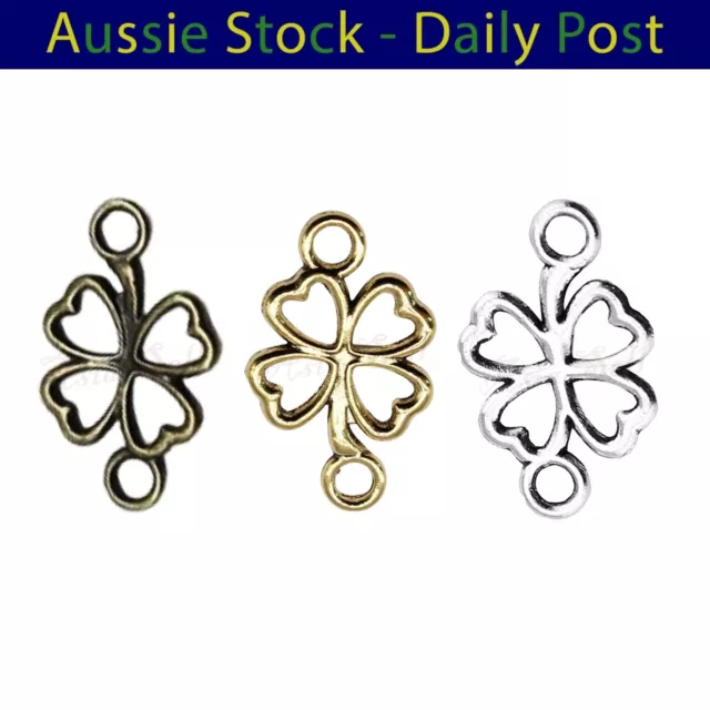 20X 4 Leaf Clover Charms Connectors 20x12mm Bronze Silver Gold Lucky Charms