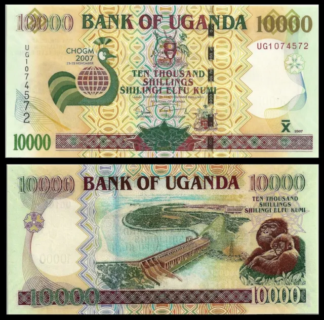 Uganda 10000 Shillings 2007 P 48 Unc Chogm Commemorative