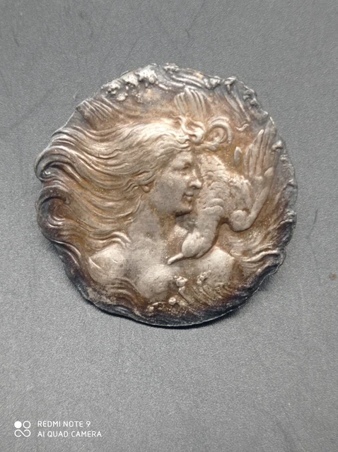 Broche Vintage Art Nouveau Oiseau En Bronze Argenté - Ancienne, Pour Collectionneuse
