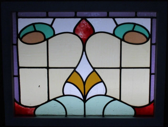 OLD ENGLISH LEADED STAINED GLASS WINDOW TRANSOM Pretty Abstract 26.75" x 20.5" 2