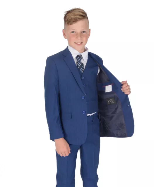 Cinda Blue Checked Suit 5 Piece Wedding Suit Prom Page Boy Suit Formal 2-12 Year