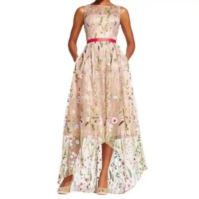 Adrianna Papell Floral Embroidered Gown Multicolor HIgh Low Hem NWT Size 16