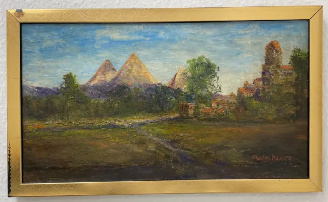 Gemälde Abdul Nassra (1834 Kairo 1912)  Landschaft mit Pyramiden Öl auf Leinwand