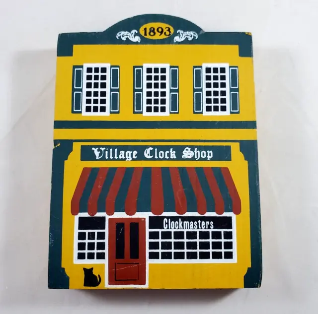 Vintage 1986 The Cat’s Meow Wood Village Clock Shop Faline Signed Shelf Sitter