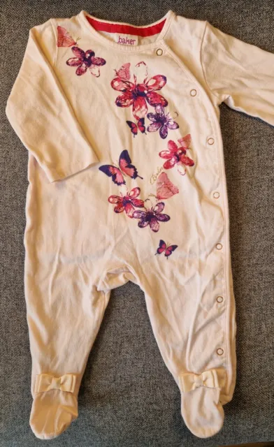 Ted Baker Baby Girl sleepsuit 3-6 Months pink floral butterfly babygrow (54)