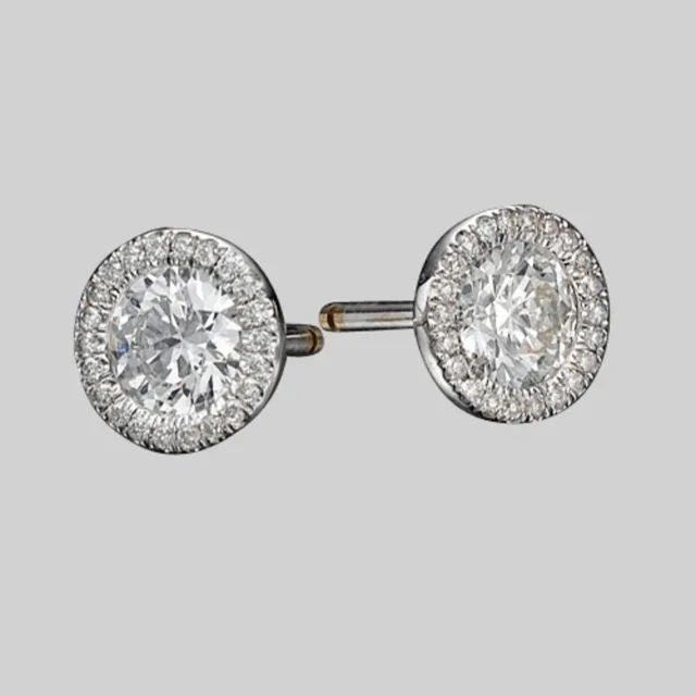 Coupe Ronde 3.70 CT H/VS2 Mariage Clou Diamant Earrings 14K or Blanc