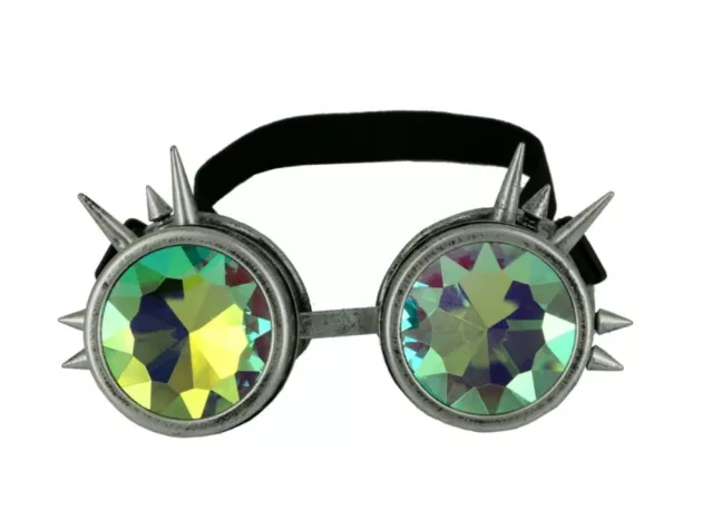 Silver Spiked Steampunk Costume Goggles Kaleidoscope Glasses Mens Rave Cyber