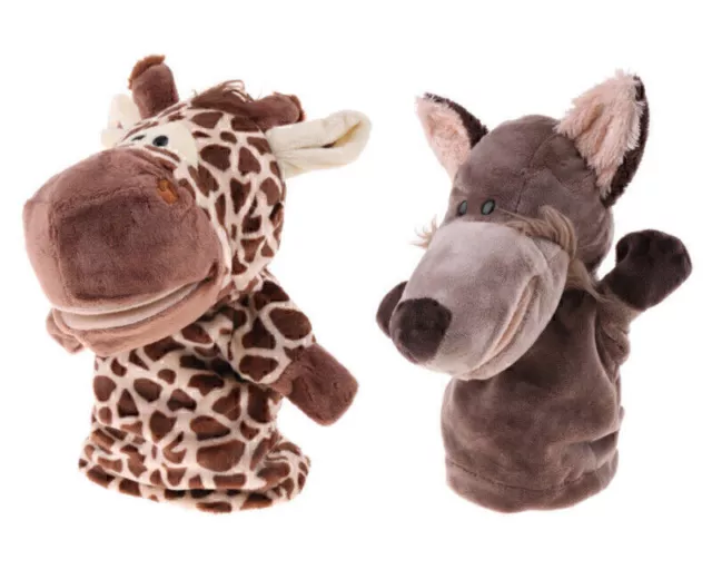 2pcs niedliche Plüsch Velour Tiere Handpuppen Giraffe & Wolf Kind ChildK3I1 P1H5