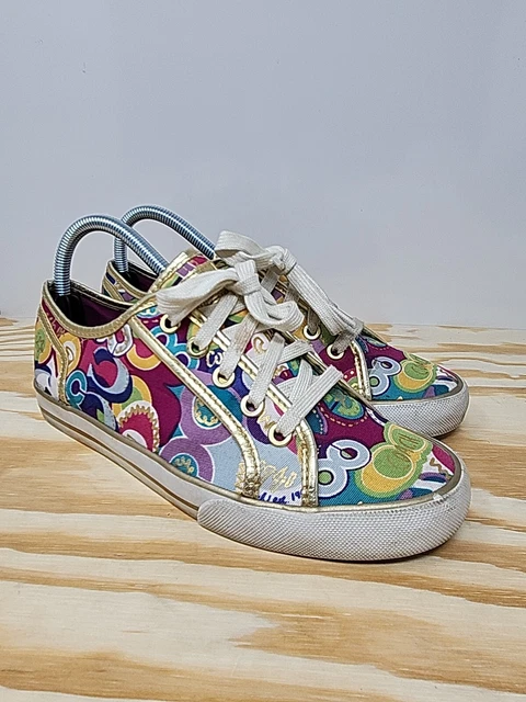 Coach Womens Dee Pop C Sneaker Shoes Sz 7.5B Multicolor Metallic Gold Trim Q1538