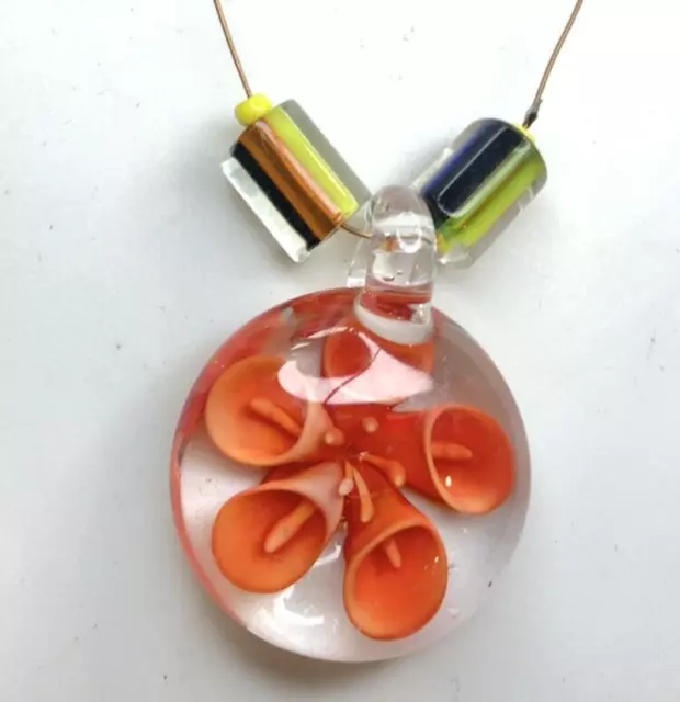 Murano Lamp Work Art Glass Floral Pendant Furnace Cane Bead Station Necklace