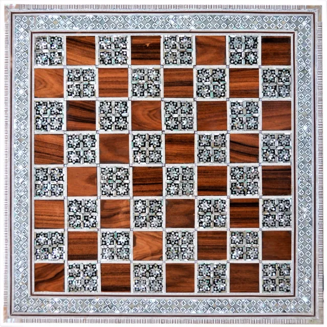 New Handmade Egyptian Mother of Pearl Inlaid Chess Board 16 inches 2