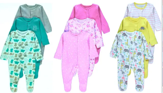 Baby Boys Girls Sleepsuits Babygrows Bodysuit Cotton Playsuits 3,6,9,12,18,24Mth