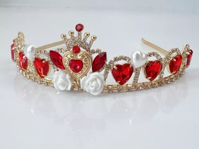 AU Women Girl Red Heart Shape Princess Queen Crystal Tiara Crown Hair Headband