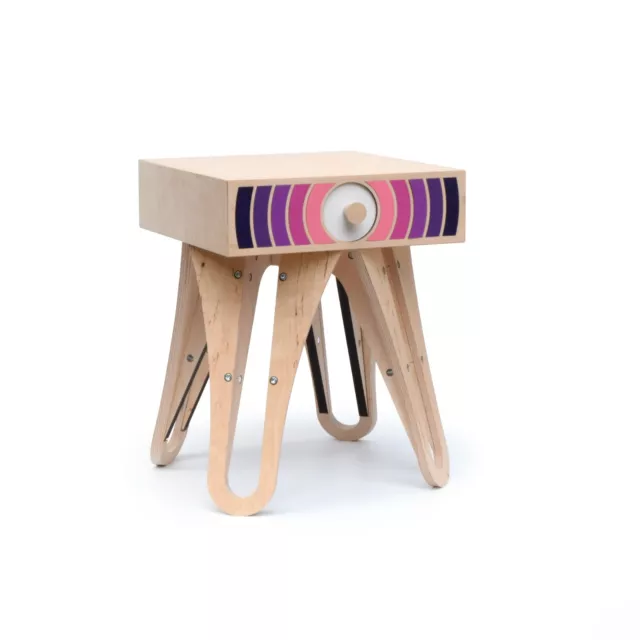 Fascinating nightstand with drawer front in pink / purple - Robot crescents