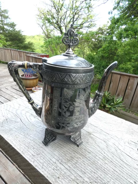 Antique Meriden Silverplate Co. Ornate Eastlake Design Coffee Pot 1420