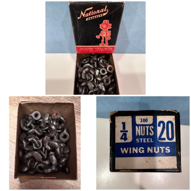 Vintage / Cool Graphics / NATIONAL PRODUCTS USA / 1/4 Steel Wing Nuts / NOS