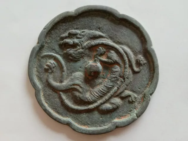 Chinese Old Dynasty Bronze Mirror Relief Dragon Pattern Bronze Mirror