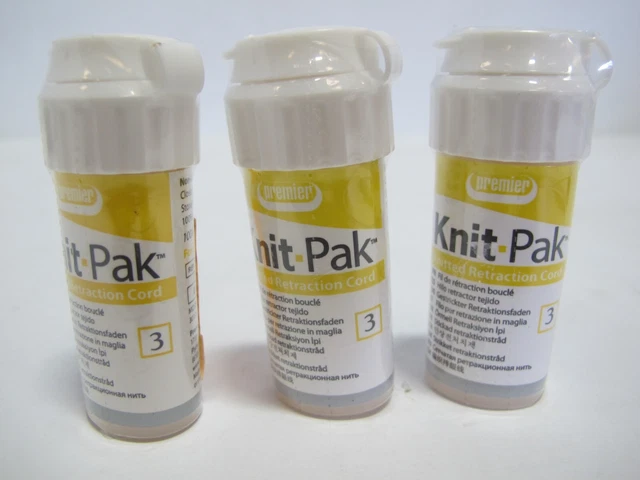 LOT of 3 Premier Knit-Pak #3 Knitted Plain Retraction Cord Non-impregnated 100"