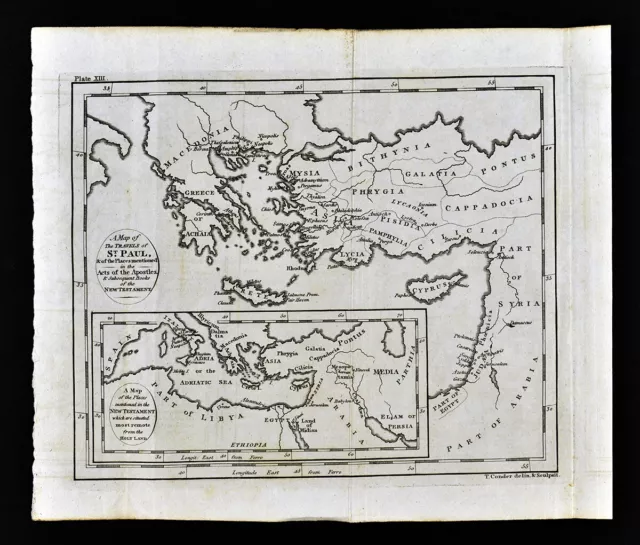 1801 Thomas Condor Map Travels of St. Paul Mediterranean Jerusalem Rome Greece