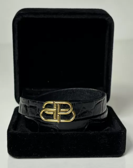 BALENCIAGALeather BB Wrap Bracelet Made In Italy Authentic Size : M