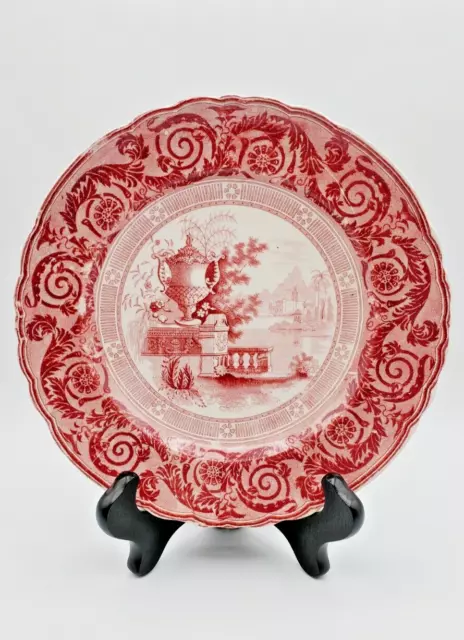 Antique (1800s) Red Etruscan Vase Transferware Plate by Enoch Wood