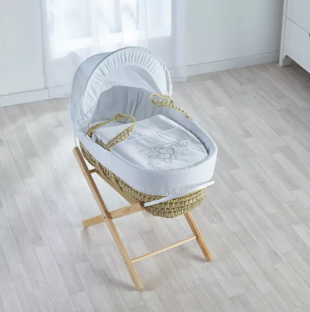 Cesta blanca de peluche lavado día palma Moses con soporte plegable, ropa de cama y colchón