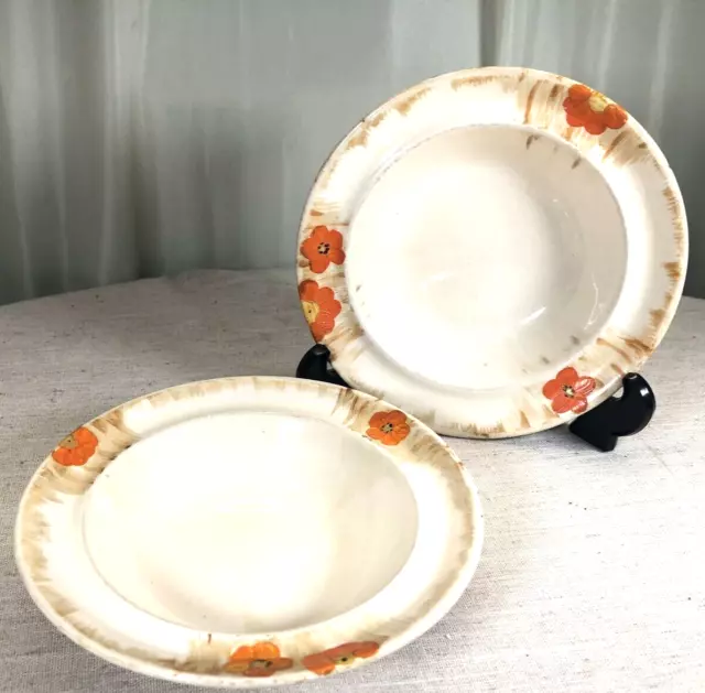 2 Art Deco Swinnertons Hampton Ivory Hand Painted Dessert Bowls Diameter 16.5cm