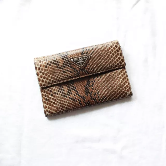 Prada Python Wallet Card Holder Exotic Leather Brown Black Snakeskin Purse