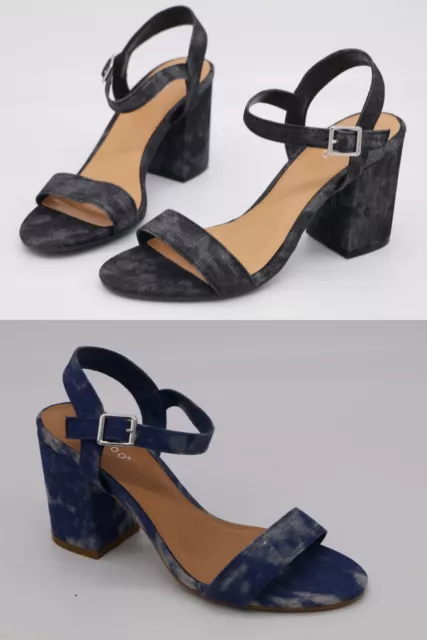 BAMBOO APPETITE - 37S WOMEN'S STRAPPY SANDALS BLOCK HEEL BLUE or BLACK DENIM