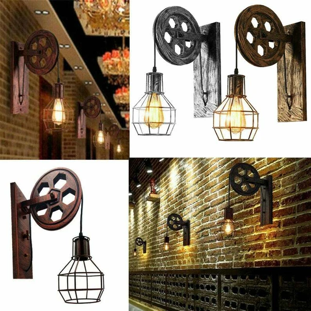 Antik Retro Vintage Industriell Holz Wandleuchte Wand Lampe Wandleuchter Licht