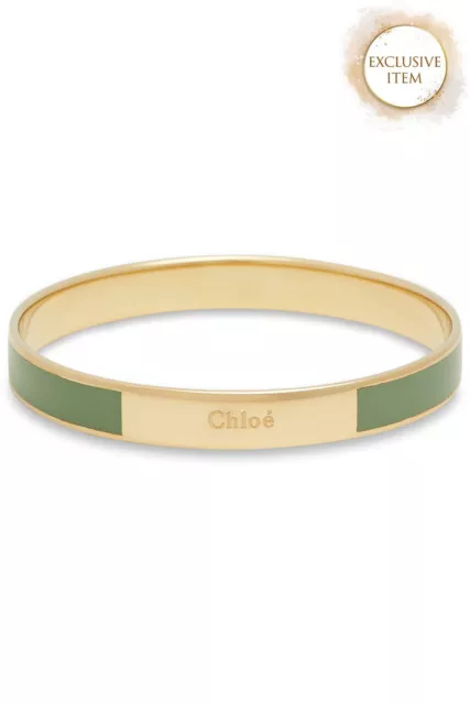 RRP€429 CHLOE Brass & Enamail Bangle Bracelet Size M Engraved Logo Two Tone