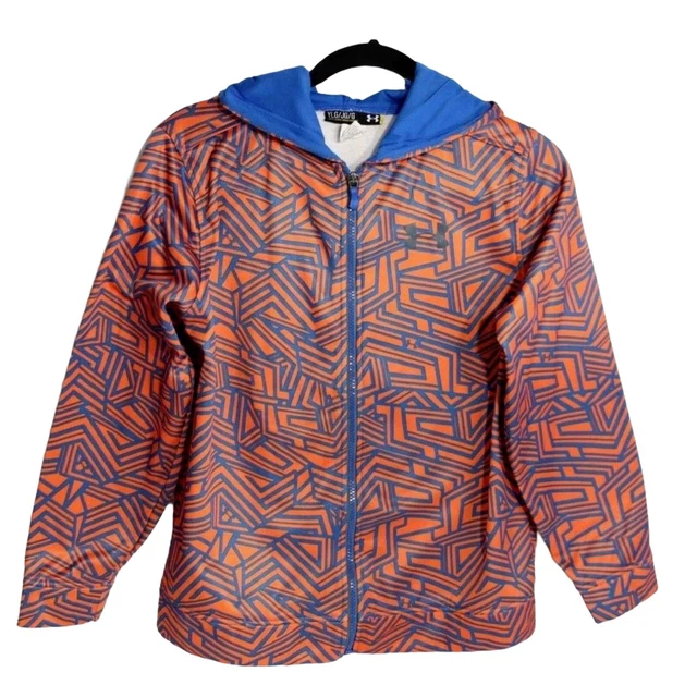 Under armour Ragazzi Bambini Larga Felpa Cerniera Da Arancione Blu Size Ylg / Jg