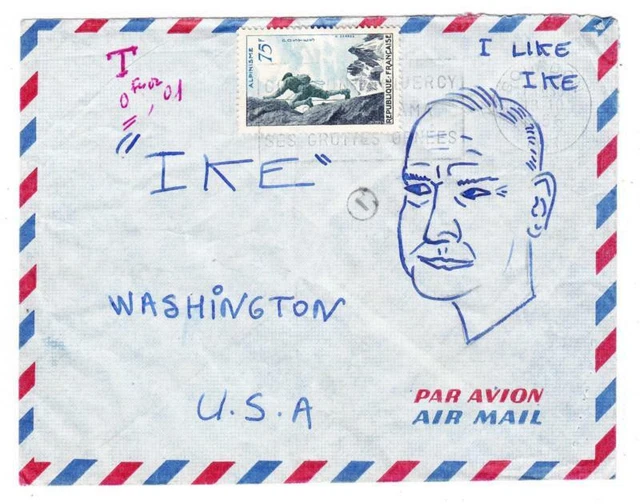 U.S.Political-I Wie Ike-Handdrawn-See Reverse-France Sc # 804 (Mountain Climb